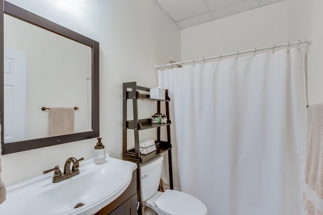 6144 Scott Dr, Flowery Branch, GA 30542 - full bathroom with toilet, a drop ceiling, vanity, and curtained shower
