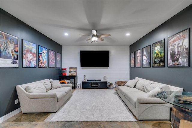 7269 Tyree Rd, Winston, GA 30187 - living room featuring ceiling fan and recessed lighting
