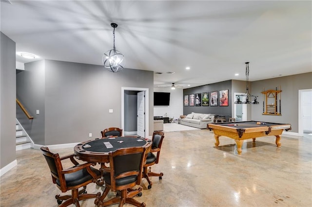 7269 Tyree Rd, Winston, GA 30187 - rec room with concrete floors, pool table, recessed lighting, and ceiling fan