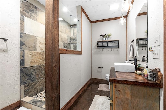 bedroom with a barn door and wood walls