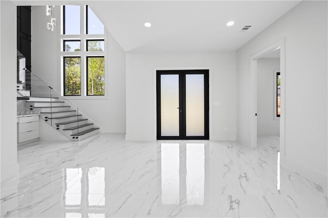 4238 Hamilton Mill Rd, Buford, GA 30519 - entryway featuring marble tiled floors, recessed lighting, baseboards, and stairs