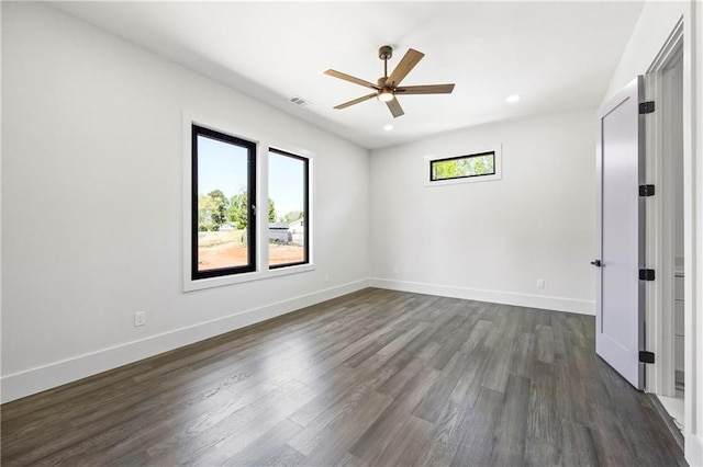 4238 Hamilton Mill Rd, Buford, GA 30519 - unfurnished bedroom with dark wood-type flooring, baseboards, recessed lighting, and a ceiling fan