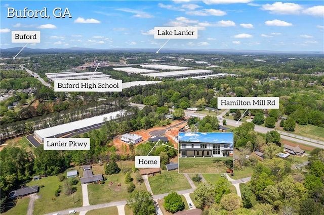 4238 Hamilton Mill Rd, Buford, GA 30519 - aerial view of property and surrounding area featuring a forest