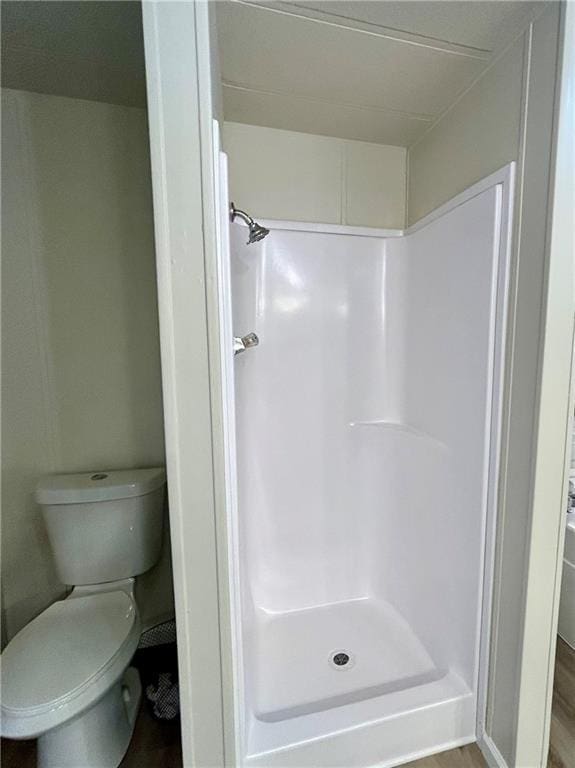 bathroom with walk in shower and toilet