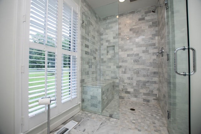 full bath featuring visible vents and a stall shower