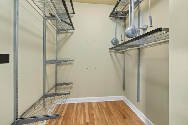 walk in closet with hardwood / wood-style flooring