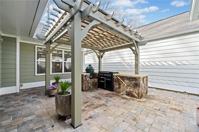 view of patio / terrace with area for grilling and a pergola