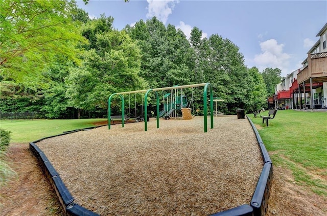 view of jungle gym with a yard