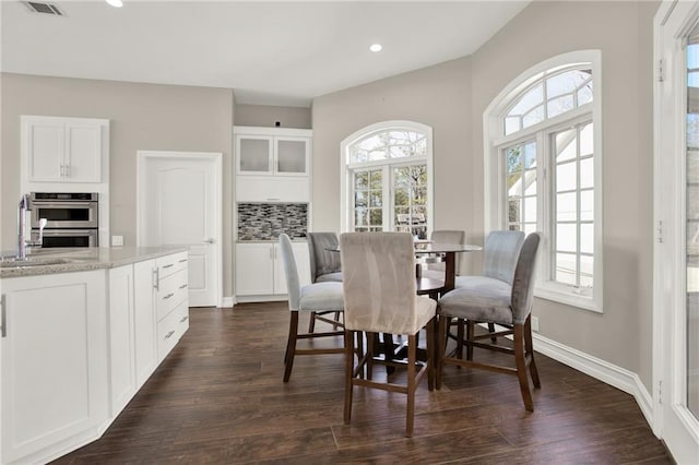2150 Fincher Rd, Canton, GA 30114 - dining area featuring recessed lighting, dark wood-type flooring, visible vents, and baseboards