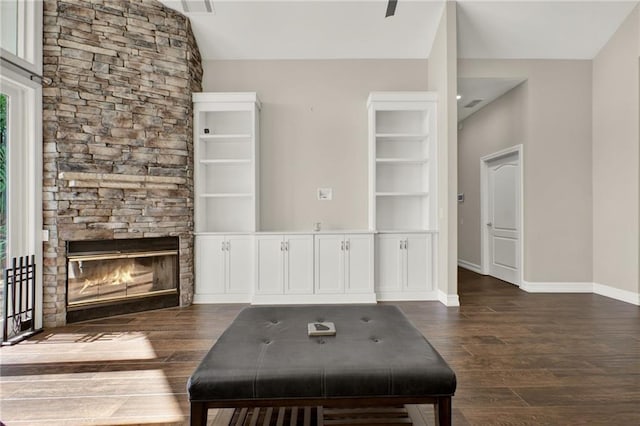 2150 Fincher Rd, Canton, GA 30114 - living room with baseboards, wood finished floors, and a fireplace
