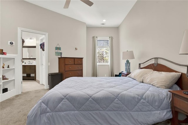 2150 Fincher Rd, Canton, GA 30114 - bedroom featuring carpet floors, ceiling fan, ensuite bathroom, and visible vents