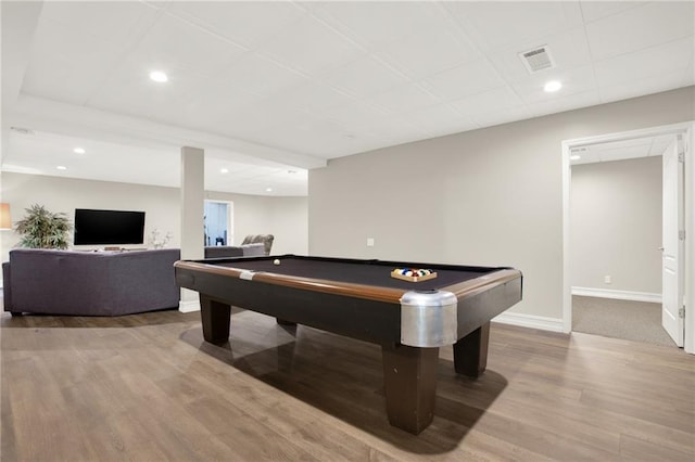 2150 Fincher Rd, Canton, GA 30114 - playroom with pool table, visible vents, baseboards, and wood finished floors