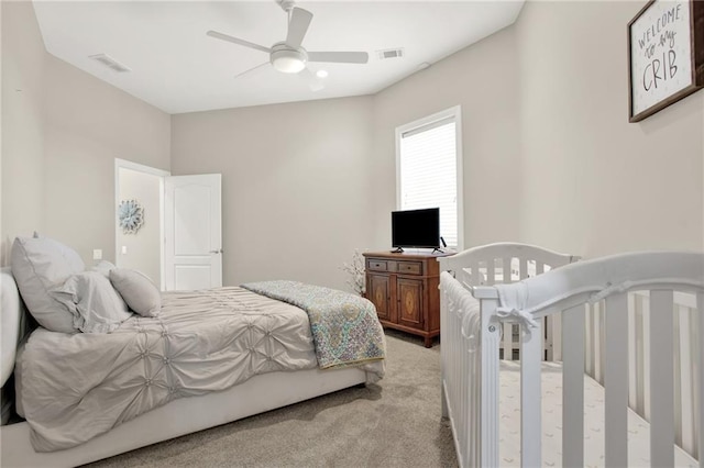 2150 Fincher Rd, Canton, GA 30114 - bedroom featuring visible vents, light colored carpet, and a ceiling fan