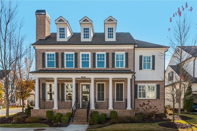 view of front of home featuring a front lawn and a porch