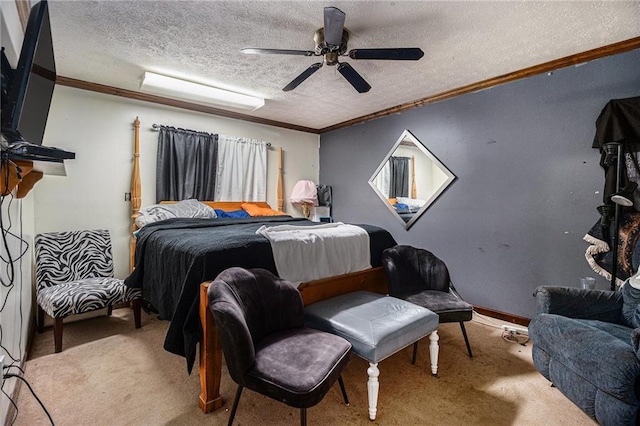 1275 Poole Bridge Rd, Hiram, GA 30141 - carpeted bedroom with ornamental molding, a textured ceiling, and a ceiling fan