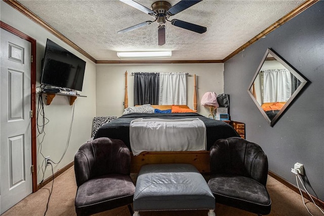 1275 Poole Bridge Rd, Hiram, GA 30141 - carpeted bedroom with crown molding, a textured ceiling, and a ceiling fan