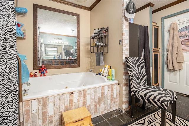 1275 Poole Bridge Rd, Hiram, GA 30141 - bathroom with a whirlpool tub, a textured ceiling, and ornamental molding