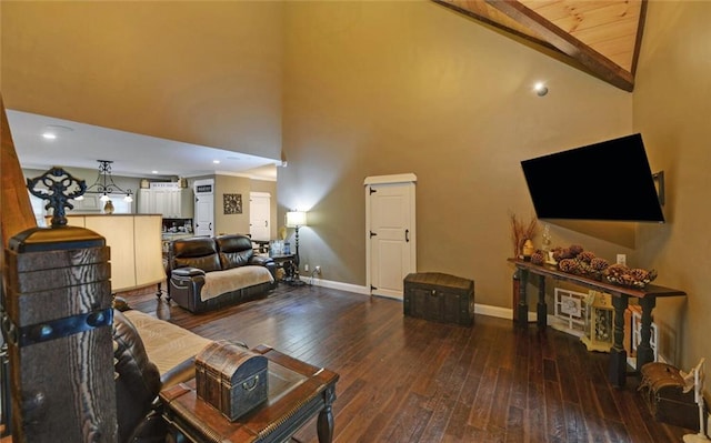1330 Mccannon Morris Rd, Hull, GA 30646 - living area featuring hardwood / wood-style floors, high vaulted ceiling, beamed ceiling, and recessed lighting
