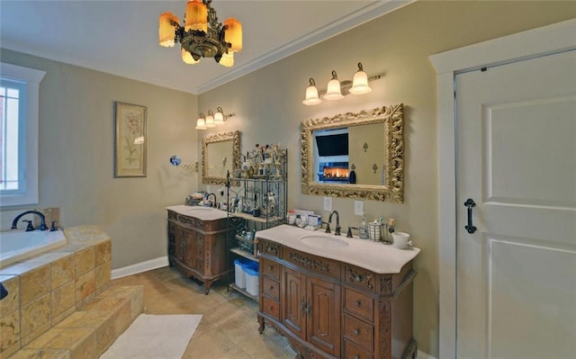 1330 Mccannon Morris Rd, Hull, GA 30646 - full bathroom featuring two vanities, a bath, crown molding, and tile patterned floors