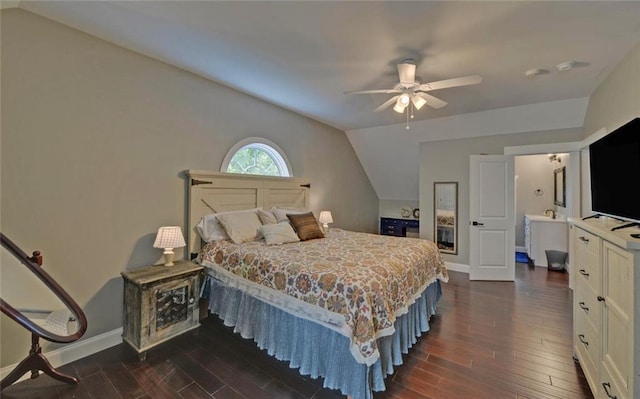 1330 Mccannon Morris Rd, Hull, GA 30646 - bedroom featuring dark wood-style flooring, vaulted ceiling, and ceiling fan