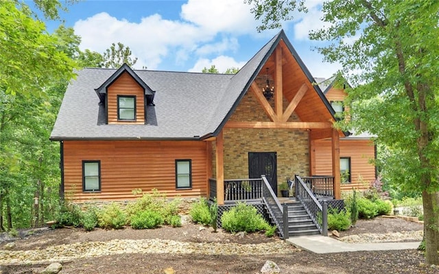 1330 Mccannon Morris Rd, Hull, GA 30646 - view of front facade featuring covered porch, stone siding, and a shingled roof