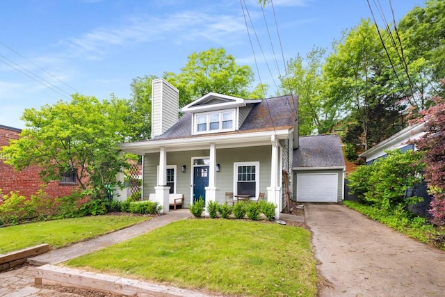 212 Haralson Ave NE, Atlanta, GA 30307 - bungalow-style house featuring driveway, a garage, a front yard, a chimney, and a porch