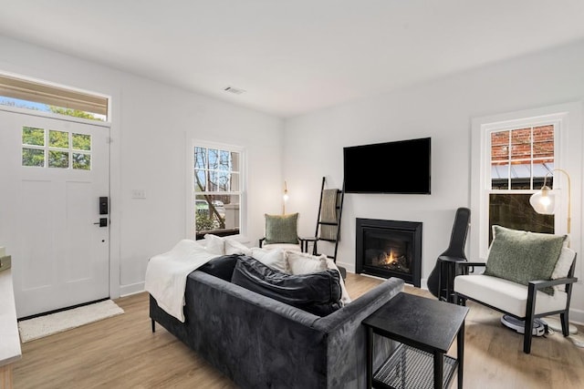 212 Haralson Ave NE, Atlanta, GA 30307 - living area featuring light wood-style floors, healthy amount of natural light, and a glass covered fireplace
