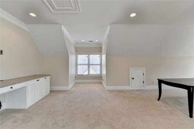 1054 Morgan Garner Dr SW, Lilburn, GA 30047 - additional living space with light carpet, attic access, baseboards, recessed lighting, and lofted ceiling