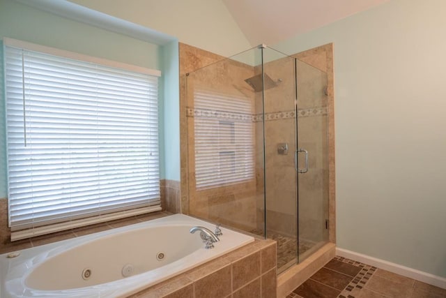 5746 Nix Bridge Rd, Gainesville, GA 30506 - full bath with a jetted tub, a shower stall, tile patterned floors, and baseboards
