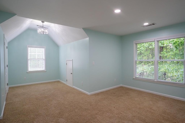 5746 Nix Bridge Rd, Gainesville, GA 30506 - bonus room featuring carpet flooring, baseboards, recessed lighting, a chandelier, and vaulted ceiling