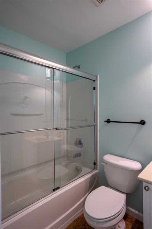 5746 Nix Bridge Rd, Gainesville, GA 30506 - bathroom with vanity, enclosed tub / shower combo, toilet, and baseboards