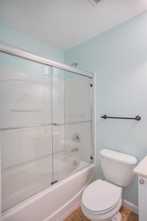 5746 Nix Bridge Rd, Gainesville, GA 30506 - bathroom featuring vanity, toilet, combined bath / shower with glass door, and baseboards