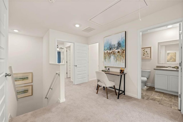 314 Sound Cir, Stockbridge, GA 30281 - office space featuring attic access, light colored carpet, recessed lighting, and baseboards