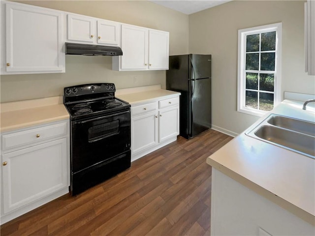 20 Pine Canyon Dr SW Unit 24, Atlanta, GA 30331 - kitchen featuring a sink, white cabinets, black appliances, and under cabinet range hood