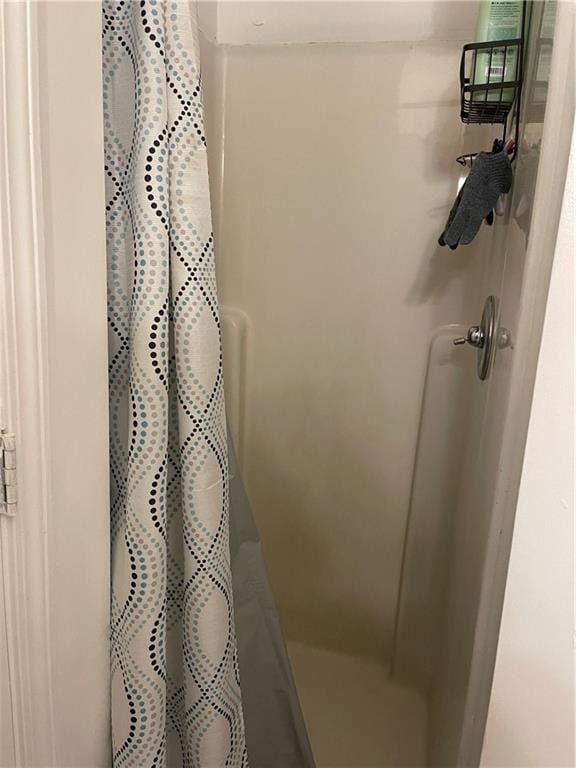 bathroom featuring a shower with shower curtain