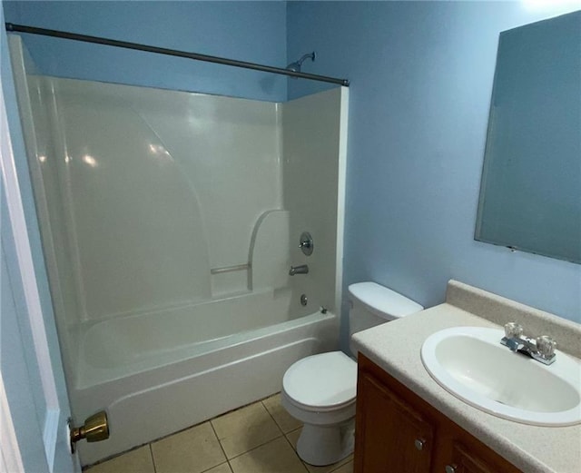 full bathroom with vanity, toilet, washtub / shower combination, and tile patterned floors