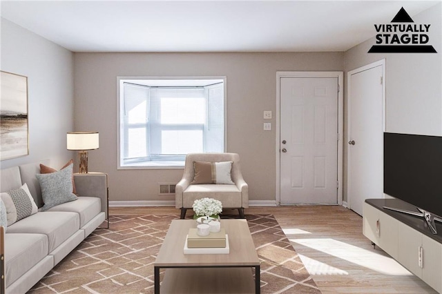 living room featuring light wood-type flooring