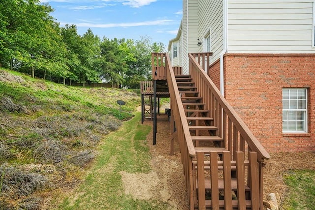 5989 Turfway Park Ct, Sugar Hill, GA 30518 - view of yard with stairway and a wooden deck