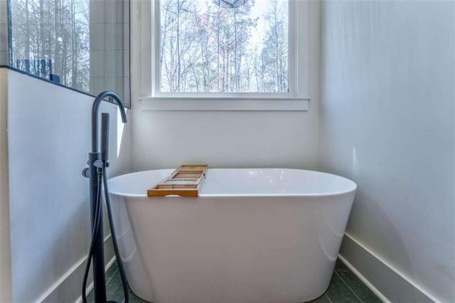 bathroom featuring tile patterned flooring and a washtub