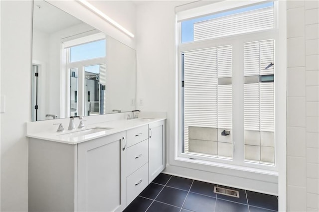 443 Plateau Pl NW, Atlanta, GA 30309 - bathroom featuring tile patterned floors, visible vents, a sink, and double vanity