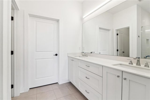 443 Plateau Pl NW, Atlanta, GA 30309 - full bath with double vanity, an enclosed shower, tile patterned flooring, and a sink