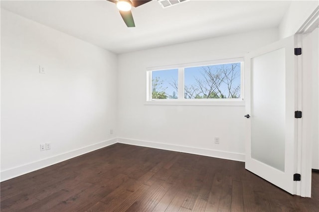 443 Plateau Pl NW, Atlanta, GA 30309 - unfurnished room with hardwood / wood-style floors, visible vents, a ceiling fan, and baseboards
