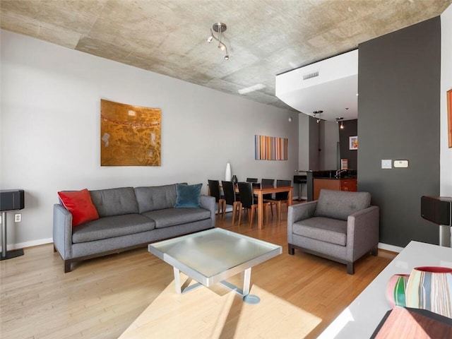 living room featuring light wood-type flooring