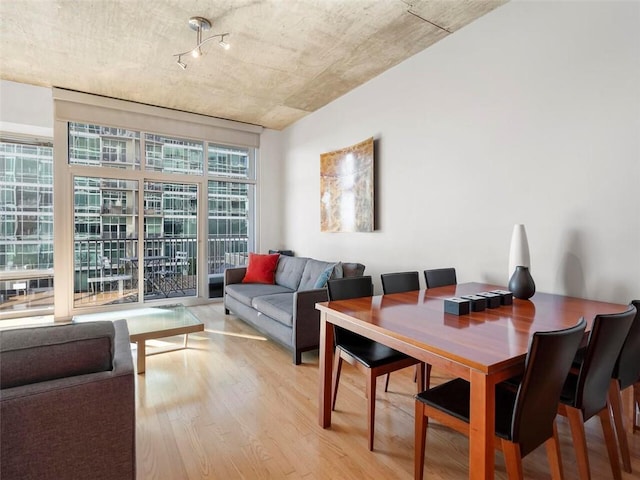 dining area featuring floor to ceiling windows and light wood-type flooring