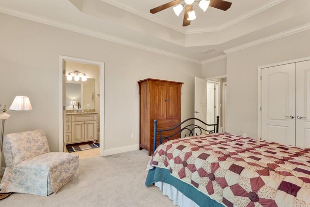 full bathroom with toilet, crown molding, vanity, and curtained shower
