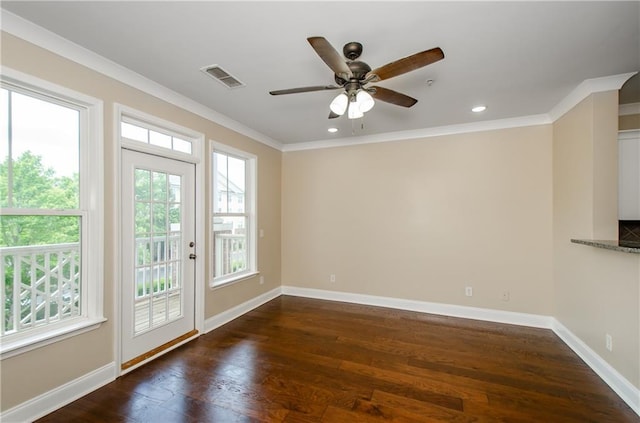 1965 Nocturne Dr Unit 1306A, Alpharetta, GA 30009 - spare room with crown molding, dark wood-type flooring, ceiling fan, baseboards, and recessed lighting