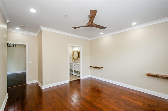 1965 Nocturne Dr Unit 1306A, Alpharetta, GA 30009 - empty room featuring a ceiling fan, ornamental molding, hardwood / wood-style flooring, baseboards, and recessed lighting