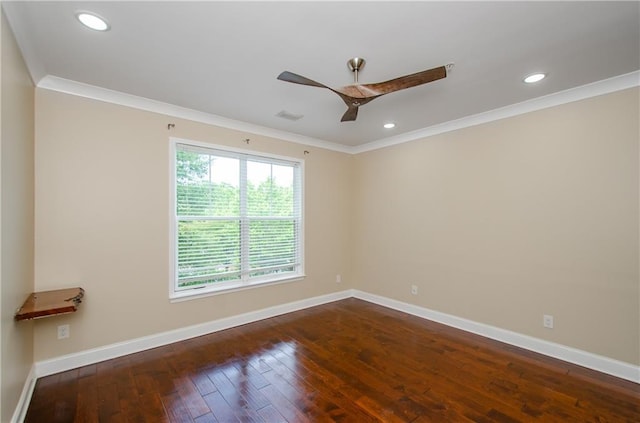 1965 Nocturne Dr Unit 1306A, Alpharetta, GA 30009 - empty room featuring a ceiling fan, crown molding, dark wood-type flooring, baseboards, and recessed lighting