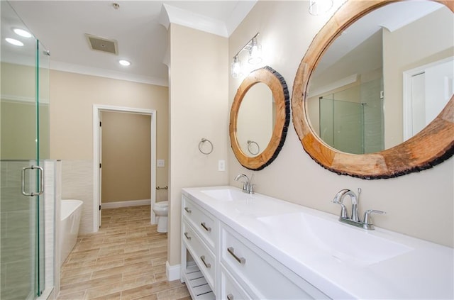 1965 Nocturne Dr Unit 1306A, Alpharetta, GA 30009 - bathroom with a bath, double vanity, toilet, a stall shower, and recessed lighting