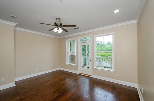 1965 Nocturne Dr Unit 1306A, Alpharetta, GA 30009 - empty room with baseboards, ornamental molding, a ceiling fan, hardwood / wood-style flooring, and recessed lighting